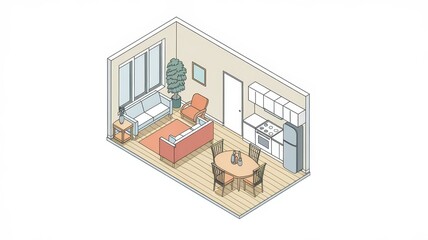 Canvas Print - Isometric Drawing of a Modern Studio Apartment Design