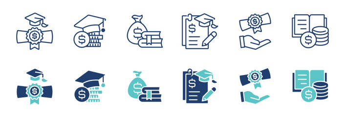 Poster - scholarship school tuition icon set student college university education financial cost money loan signs vector line illustration