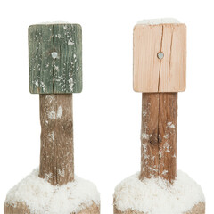 Crafted wooden bottles with snowy caps transparent background product studio setting