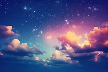 Wall Mural - night sky with clouds and stars. mystical, dreamy dark, starry background. space with stardust and m