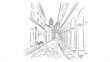 © Media Srock - Cobblestone Street Scene European Architecture Sketch