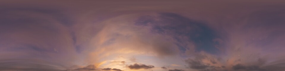 Wall Mural - sunset sky with bright glowing pink cirrus clouds. seamless spherical hdr 360 panorama. full zenith 