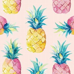 Aufkleber - Beautiful watercolor pineapple pattern featuring vibrant colors and organic shapes for creative design projects. Generative AI