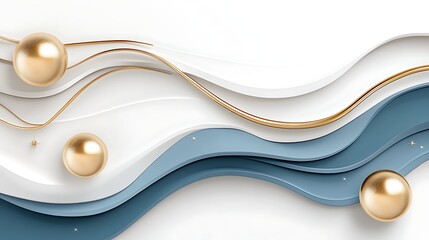 Wall Mural - Abstract Blue   White Wave Background with Gold Spheres