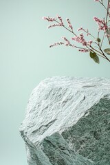 Poster - Minimalist Nordic background showcasing smooth stone texture with pastel accents and ample space for text overlay designed for a modern, calming aesthetic