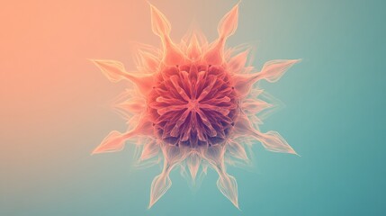Aufkleber - Bright and vivid virus illustration featuring a symmetrical structure against a gradient background. Generative AI