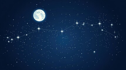Poster - Stunning starry night sky showcasing bright constellations and a luminous full moon over a tranquil landscape. Generative AI
