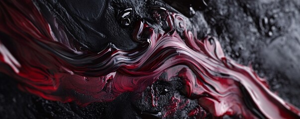 Aufkleber - Red and black paint mixing, creating an abstract pattern