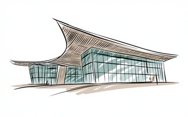 Wall Mural - Modern Architectural Design Sketch of a Glass Building