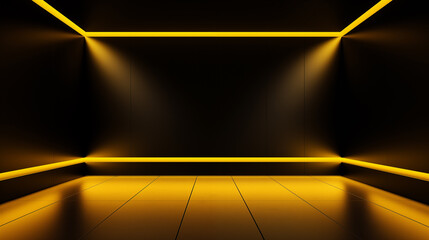 Wall Mural - an empty room with a futuristic and dark design decorated with yellow neon.