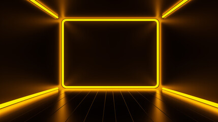 Wall Mural - An empty room with a futuristic and dark design decorated with yellow neon.
