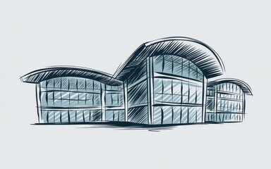 Wall Mural - Modern building sketch with curved roof design