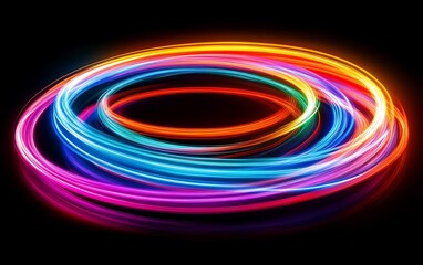 Wall Mural - colorful light trails circle on black background, ideal for abstract design