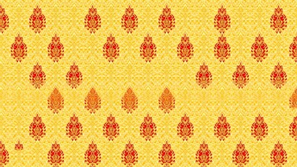 Wall Mural - Elegant Traditional Thai Triangle Motif Pattern in Gold and Red on Soft Yellow Background