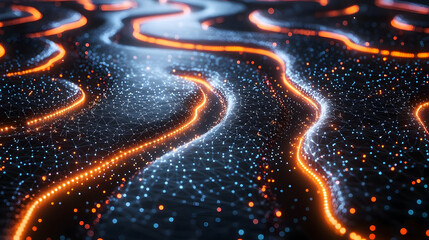 Abstract Glowing Particle Waves Background: Dynamic Energy Flow and Digital Texture