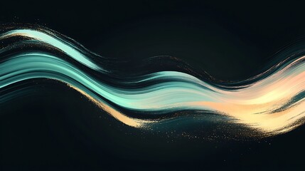 Wall Mural - abstract teal and gold wave flow on dark background for design projects