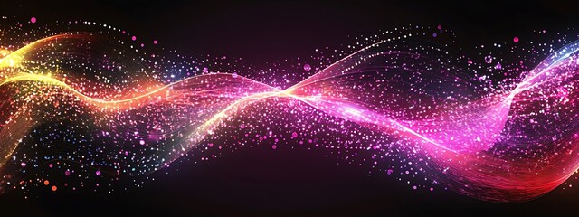 Wall Mural - colorful abstract wave of particles on dark background for digital art