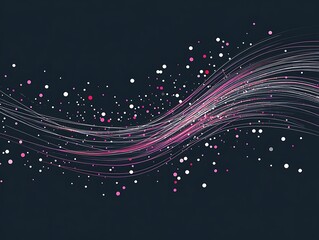 Wall Mural - abstract pink & white wavy lines and particles on dark background for digital art