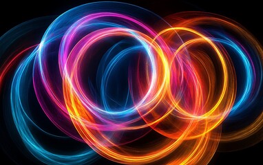 Wall Mural - colorful abstract swirling light trails on dark background, ideal for digital art