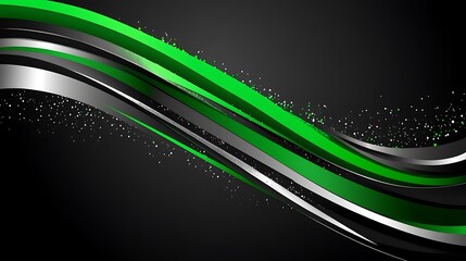 Leinwandbilder - Abstract green and silver waves on dark background for modern design