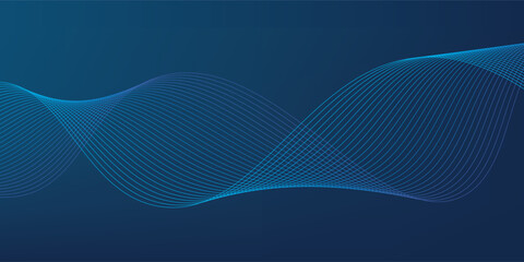 Wall Mural - Abstract dark blue background with dynamic wave lines. Futuristic technology concept.