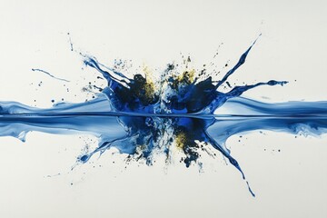 Wall Mural - Water splashes create an abstract design with blue and gold hues in a creative artwork