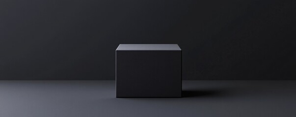 Fototapete - Black cube standing on dark background creating minimalist composition
