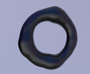 Poster - Black liquid substance of oval shape with a hole in the middle on a grey background. 3D illustration of a strange futuristic organic form.