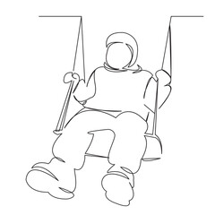 Wall Mural - One continuous single drawing line art flat doodle swing, fun, boy, outdoor, childhood, play, height, up, flying. Isolated image hand draw contour on a white background
