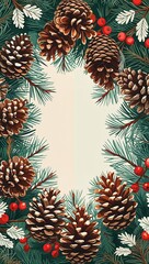 Wall Mural - Rustic pinecone and berry patterns wrapping around the frame for a cozy winter inspired border