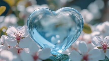 Sticker - Glass heart among spring blossoms.