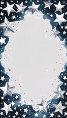 Wall Mural - Whimsical silver stars scattered along the edges for a dreamy celestial inspired border in silver star border frame pattern background