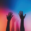 © sathon - Shareholders voting during annual meeting (close up, focus on, copy space), vivid colors, double exposure silhouette with raised hands