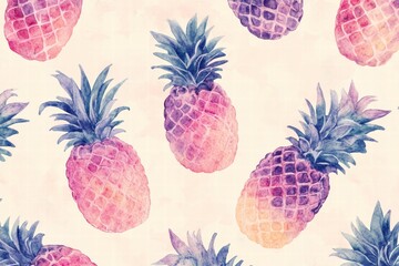 Poster - Vibrant watercolor pineapple pattern with a colorful tropical theme for various creative projects. Generative AI