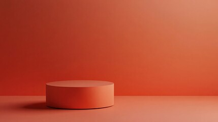 Fototapete - Minimal red podium displaying product on coral background for advertising
