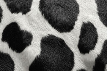 close up view of a black and white cowhide showing distinct fur patterns and textures found on lives