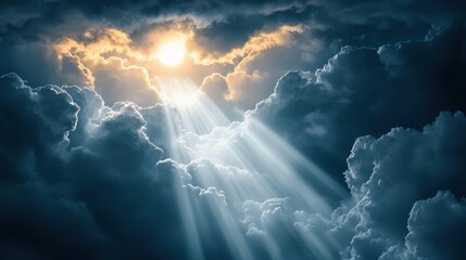 Wall Mural - Dramatic Solar Eclipse with Sunbeams Piercing Through Clouds