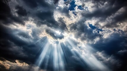 Wall Mural - Dramatic Sunbeams Through Clouds During Solar Eclipse Event