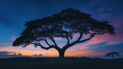 Wall Mural - Dramatic Silhouette of Tree During Solar Eclipse at Dusk