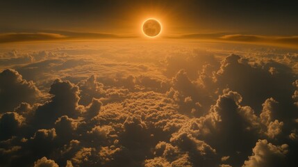 Wall Mural - Solar Eclipse Illuminating Edges of Clouds Above the Earth’s Atmosphere