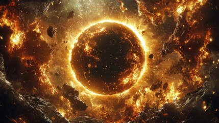 Wall Mural - Majestic Solar Eclipse Observed Through Telescope with Fiery Background