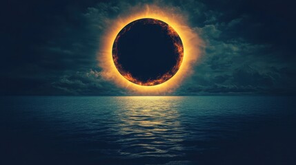 Wall Mural - Spectacular Solar Eclipse Viewed from Ship Deck Over Calm Ocean