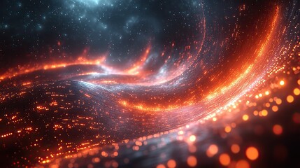 Wall Mural - two large lines with digital data flowing between them, surrounded by glowing light curves
