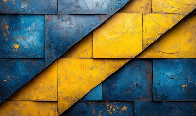 Wall Mural - Abstract textured yellow and blue panels.