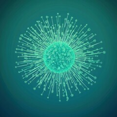 Fototapete - Clean and simple illustration of a virus depicting its structure with radiating spikes and vibrant colors. Generative AI