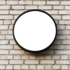 Leinwandbilder - Black circular sign on a white brick wall