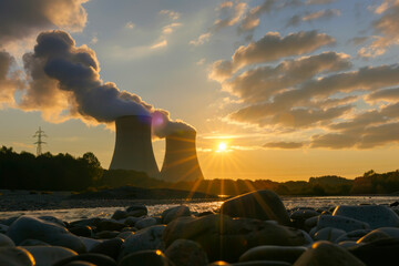 Wall Mural - Nuclear power plant cooling towers emission