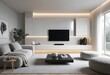 © Brother Stocks - Modern minimalist living room interior design with a flat screen television