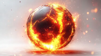 Wall Mural - Fiery Sphere with Lava Texture Emanating Light and Energy