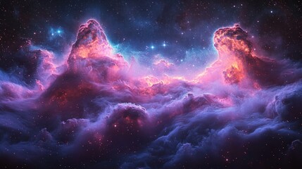 Wall Mural - Cosmic nebula, vibrant purple, pink, and orange hues.